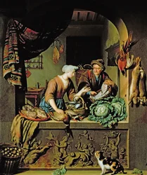 Een vrouw en een visventer, 1713